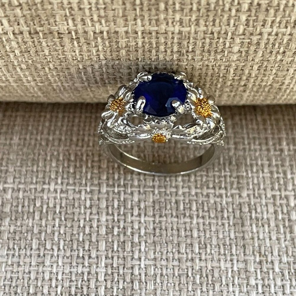 Women Rings Fashion Faux Blue Stone Silver/Gold Tone Fancy Jewelry Rings Size 10 - Picture 10 of 12